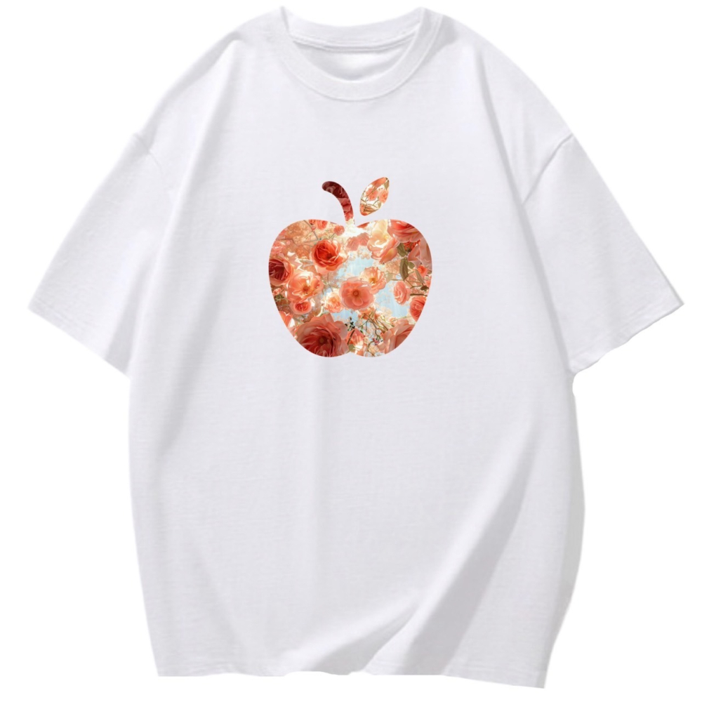 台灣現貨 100%重磅純棉 蘋果玫瑰花叢 花朵印花 短袖T恤 長袖 兒童 情侶 團體 親子 園藝 客製化 女裝-細節圖2