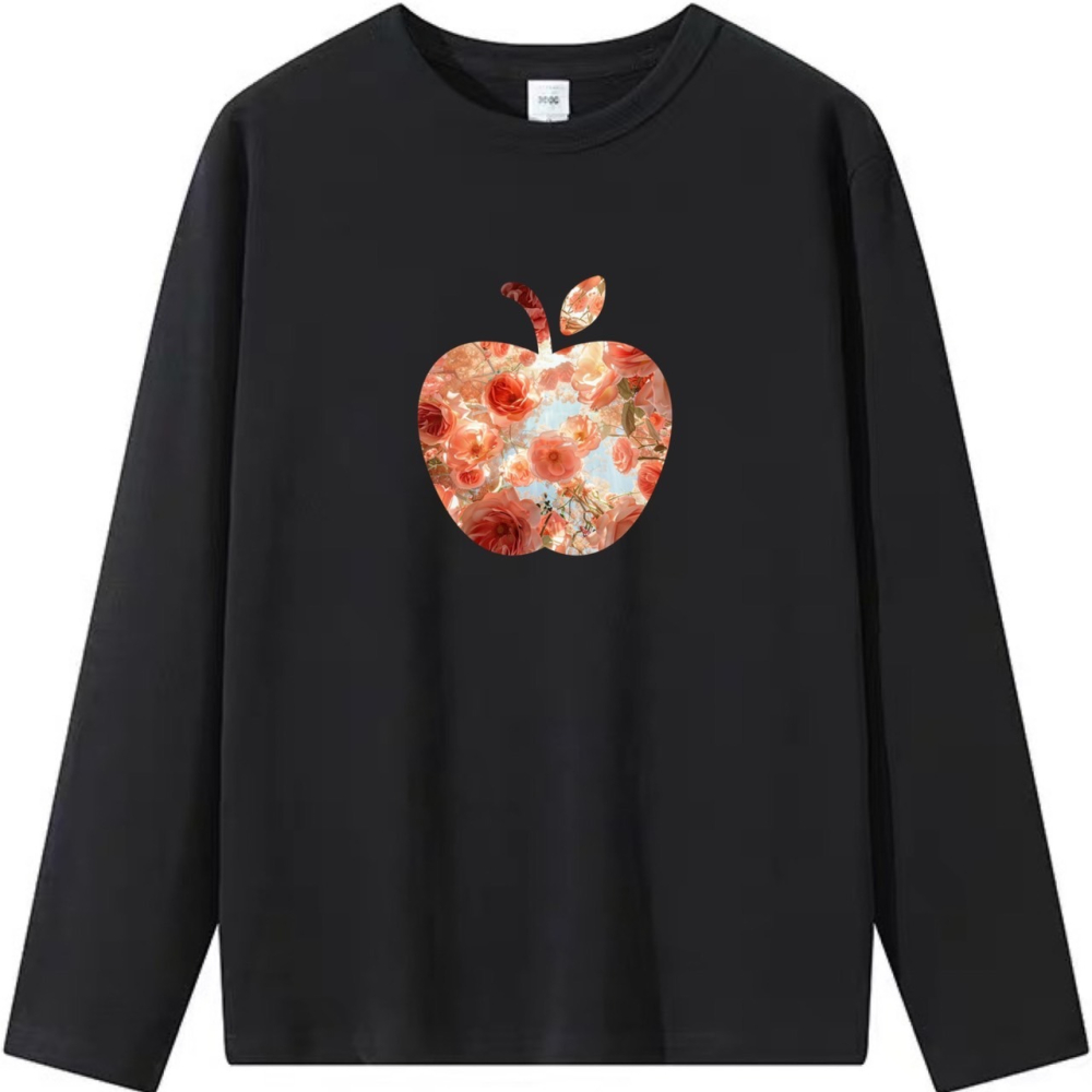 台灣現貨 100%重磅純棉 蘋果玫瑰花叢 花朵印花 短袖T恤 長袖 兒童 情侶 團體 親子 園藝 客製化 女裝-細節圖4