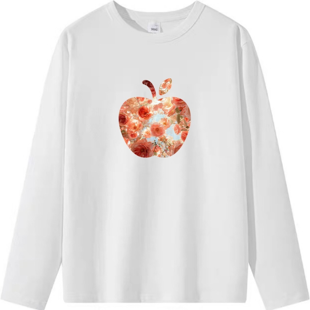 台灣現貨 100%重磅純棉 蘋果玫瑰花叢 花朵印花 短袖T恤 長袖 兒童 情侶 團體 親子 園藝 客製化 女裝-細節圖5