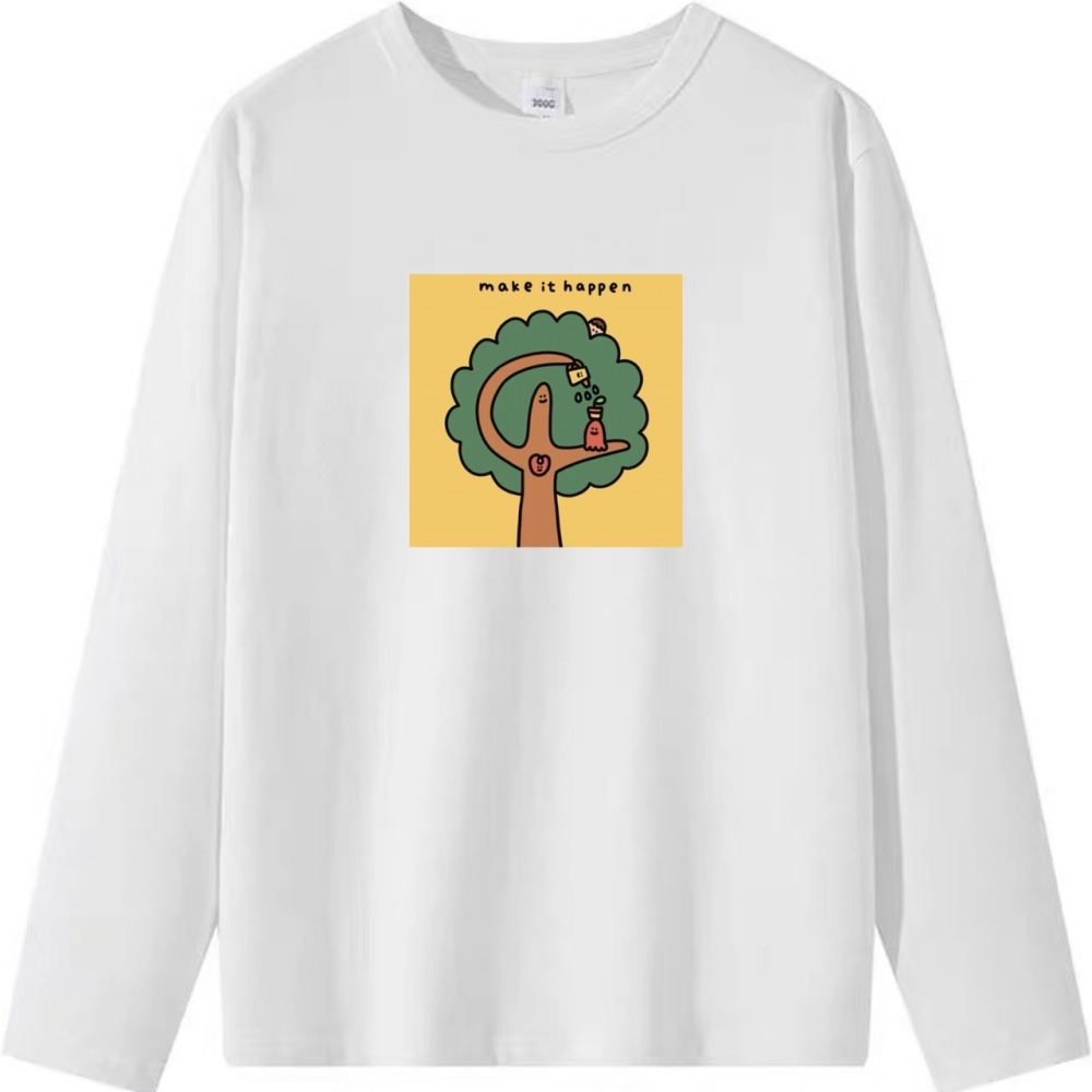 台灣現貨 100%重磅純棉 樹塗鴉 make it happen字母 可愛印花 短袖t恤 長袖 兒童 情侶親子-細節圖5