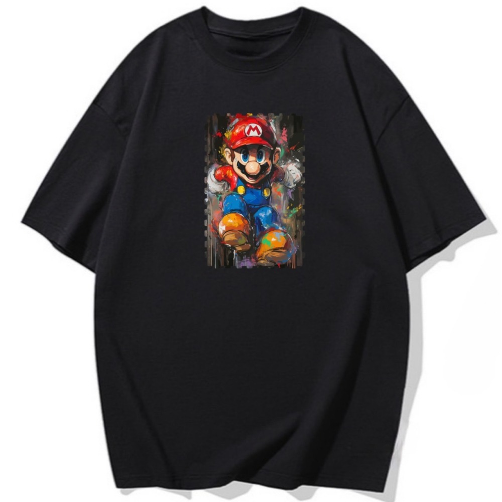 台灣現貨 100%重磅純棉 顏料馬力歐 短袖t恤 長袖 兒童 情侶 團體 親子 大尺碼 客製化 遊戲 不撞衫-細節圖3