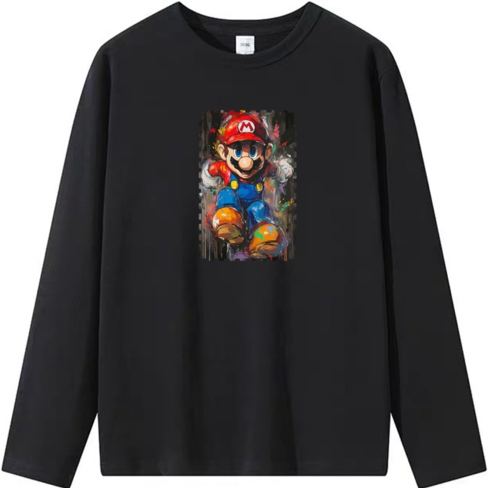 台灣現貨 100%重磅純棉 顏料馬力歐 短袖t恤 長袖 兒童 情侶 團體 親子 大尺碼 客製化 遊戲 不撞衫-細節圖4