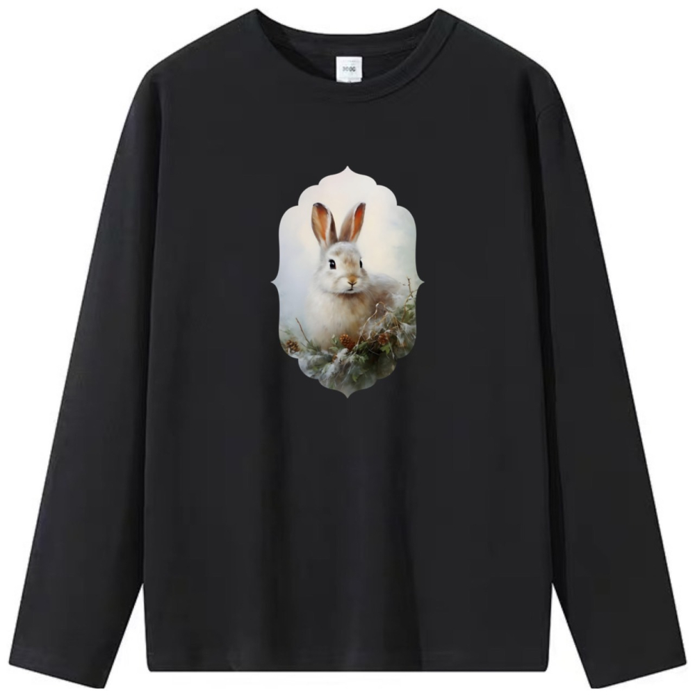 台灣現貨 100%重磅純棉 兔子 動物印花 短袖t恤 長袖 兒童 情侶 團體 親子 大自然 童裝 不撞衫 上衣-細節圖4
