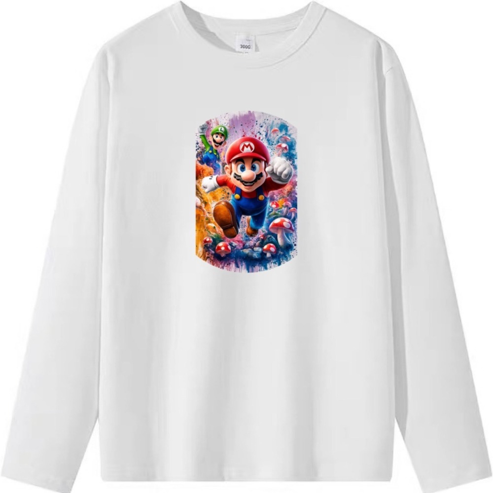 台灣現貨 100%重磅純棉 馬力歐水彩塗鴉印花 短袖t恤 長袖 兒童 情侶 團體 親子 客製化 大尺碼 不撞衫-細節圖5