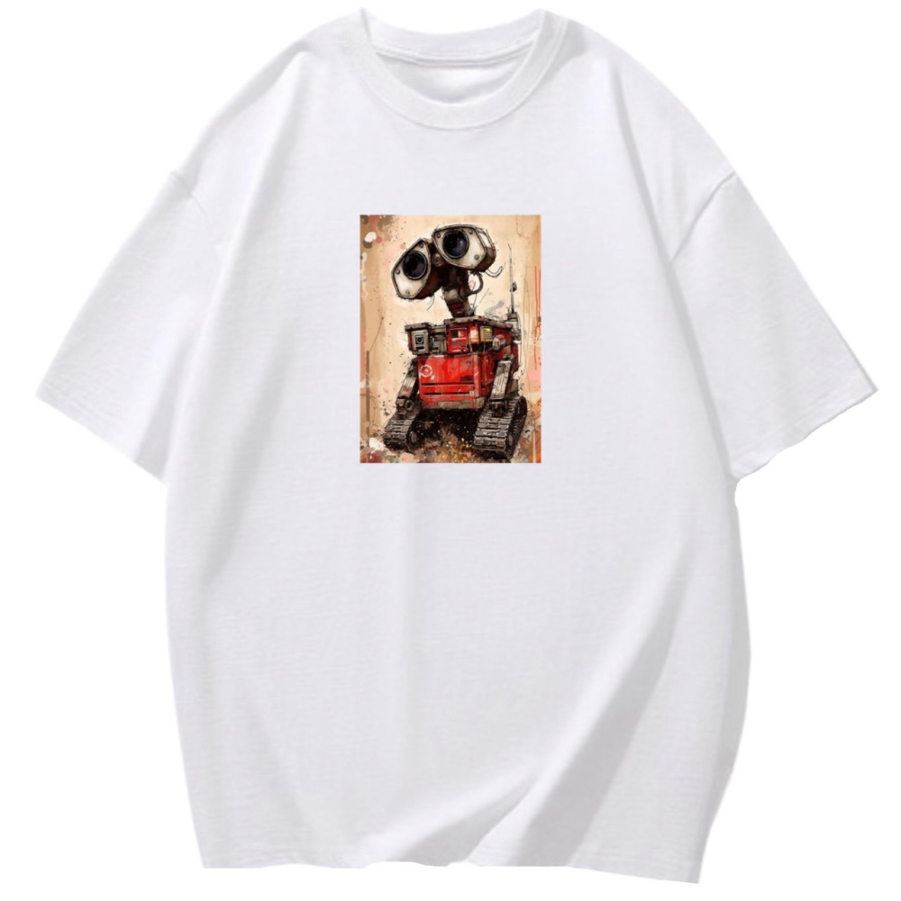 台灣現貨 100%重磅純棉 機器人 瓦力 塗鴉印花 短袖t恤 長袖 兒童 情侶 團體 親子 客製化 大尺碼上衣-細節圖2