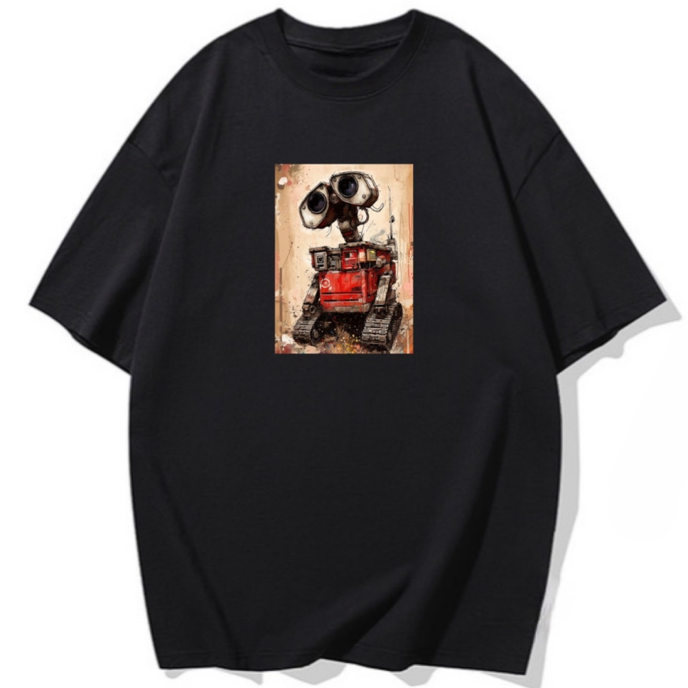 台灣現貨 100%重磅純棉 機器人 瓦力 塗鴉印花 短袖t恤 長袖 兒童 情侶 團體 親子 客製化 大尺碼上衣-細節圖3