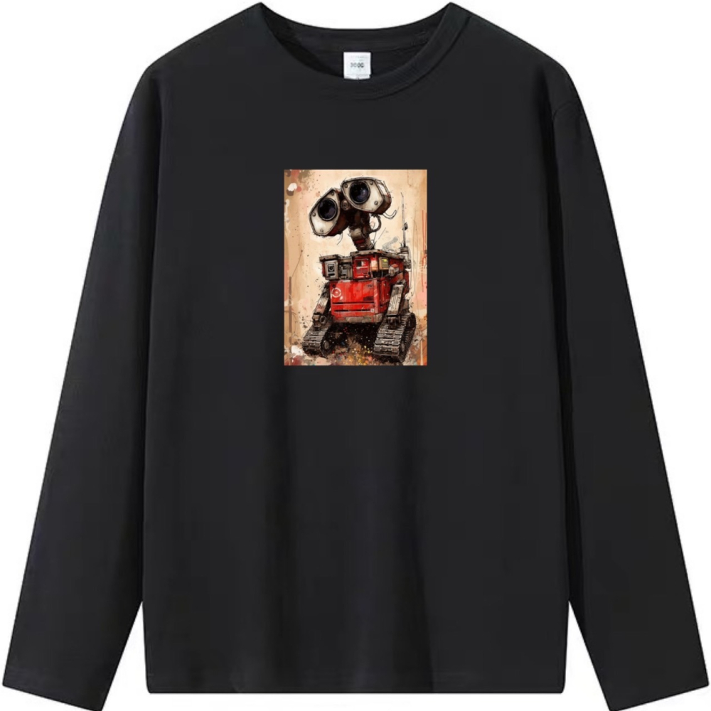 台灣現貨 100%重磅純棉 機器人 瓦力 塗鴉印花 短袖t恤 長袖 兒童 情侶 團體 親子 客製化 大尺碼上衣-細節圖4