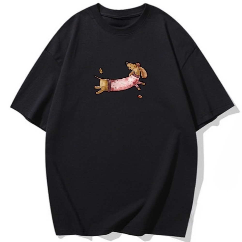 台灣現貨 100%純棉 臘腸狗穿毛衣 動物印花 短袖T恤女 長袖 兒童 情侶 團體 親子 狗狗 可愛 加大尺碼-細節圖3