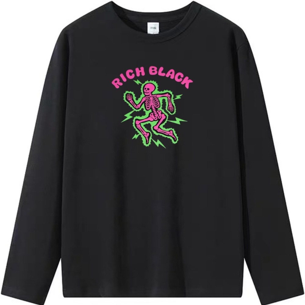 台灣現貨 100%純棉 骷髏頭閃電 字母 印花 短袖T恤女 長袖 兒童 情侶 團體 親子 表演 大尺碼 上衣-細節圖5