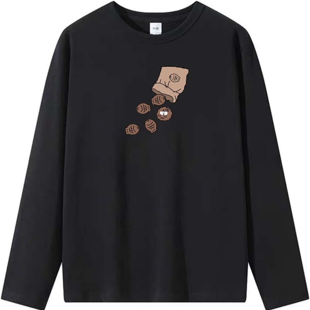 台灣現貨 100%純棉 熊熊混入鯛魚燒 食物印花 短袖t恤女 長袖 兒童 情侶 團體 親子 可愛 大尺碼上衣女-細節圖5