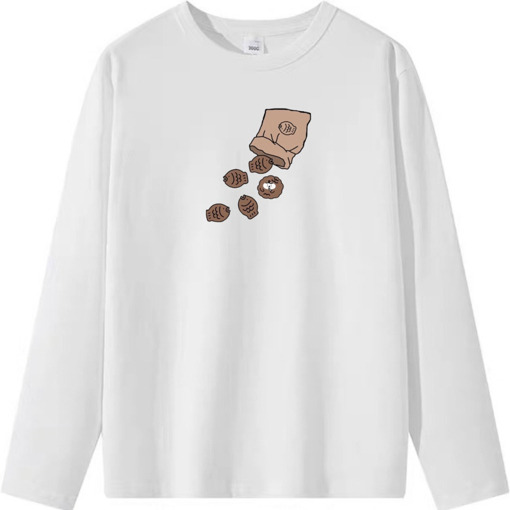 台灣現貨 100%純棉 熊熊混入鯛魚燒 食物印花 短袖t恤女 長袖 兒童 情侶 團體 親子 可愛 大尺碼上衣女-細節圖6