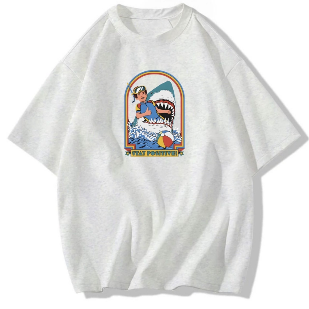 台灣現貨 100%純棉 美式鯊魚人物印花 短袖t恤女 長袖 兒童 情侶 團體 親子 幽默 趣味 寬鬆 不撞衫-細節圖2