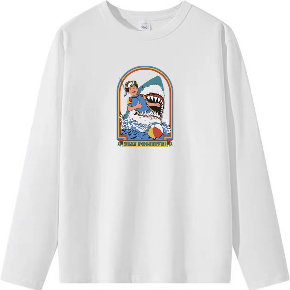 台灣現貨 100%純棉 美式鯊魚人物印花 短袖t恤女 長袖 兒童 情侶 團體 親子 幽默 趣味 寬鬆 不撞衫-細節圖6