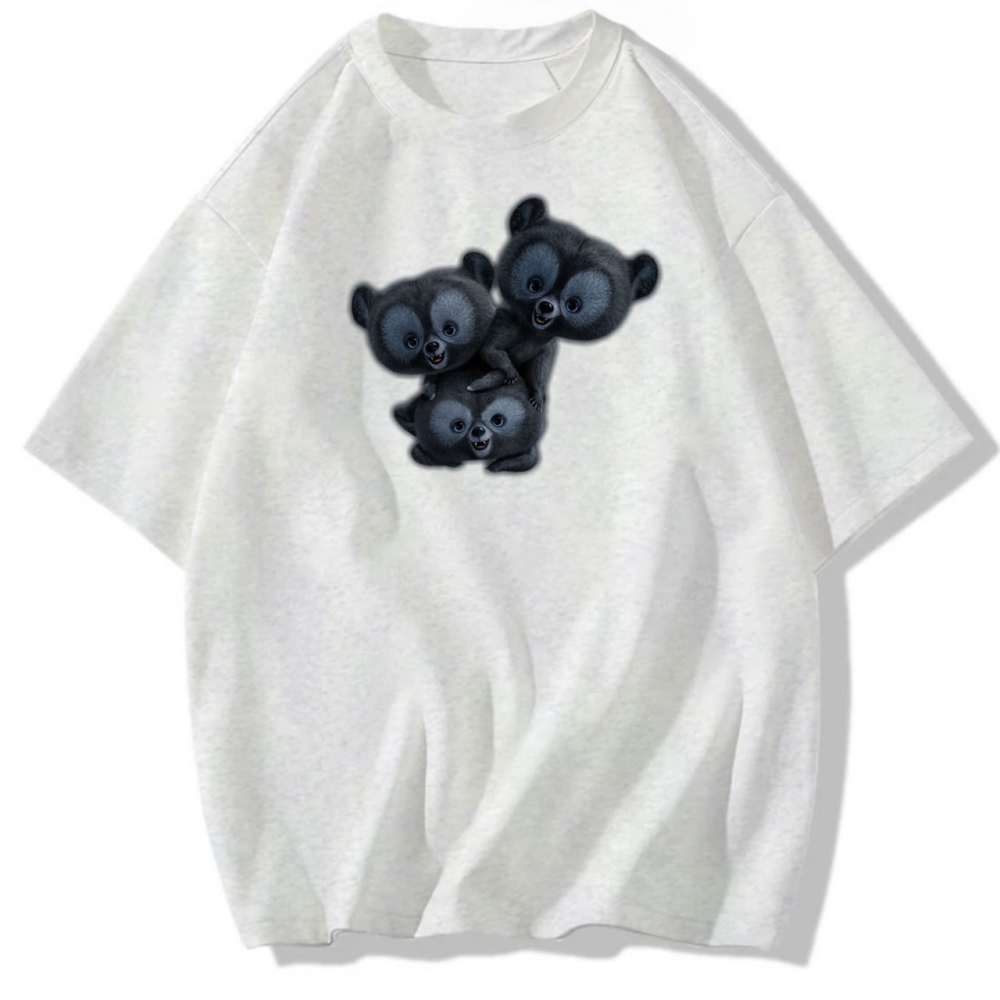 台灣現貨 100%純棉 3隻黑色小熊印花 短袖t恤女 長袖 兒童 情侶 團體 親子 可愛動物 大碼 男女裝服飾-細節圖2