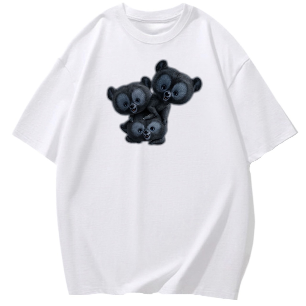 台灣現貨 100%純棉 3隻黑色小熊印花 短袖t恤女 長袖 兒童 情侶 團體 親子 可愛動物 大碼 男女裝服飾-細節圖3