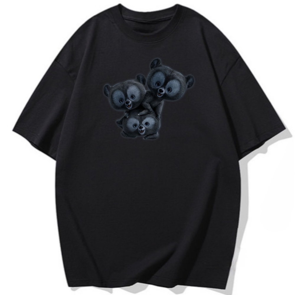 台灣現貨 100%純棉 3隻黑色小熊印花 短袖t恤女 長袖 兒童 情侶 團體 親子 可愛動物 大碼 男女裝服飾-細節圖4