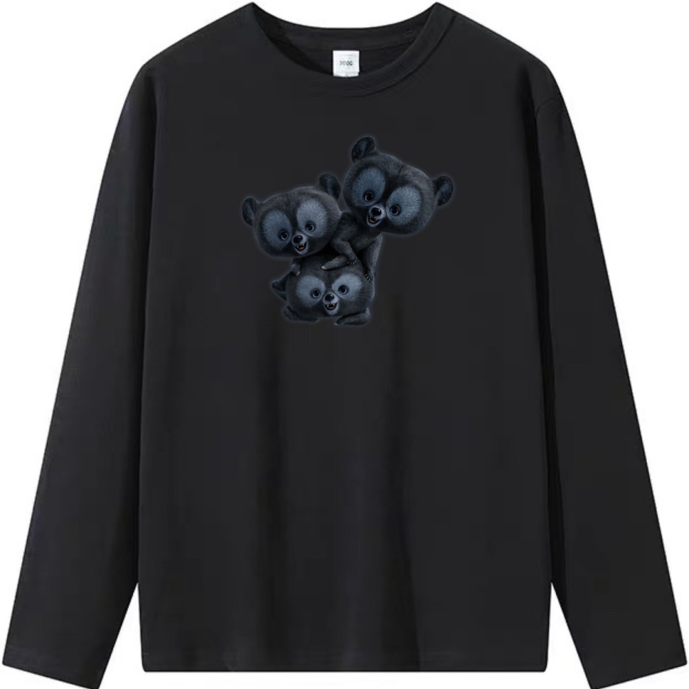 台灣現貨 100%純棉 3隻黑色小熊印花 短袖t恤女 長袖 兒童 情侶 團體 親子 可愛動物 大碼 男女裝服飾-細節圖5