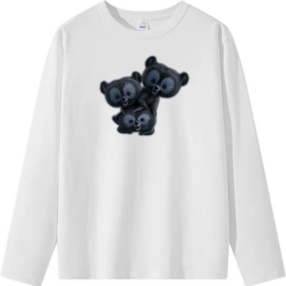 台灣現貨 100%純棉 3隻黑色小熊印花 短袖t恤女 長袖 兒童 情侶 團體 親子 可愛動物 大碼 男女裝服飾-細節圖6