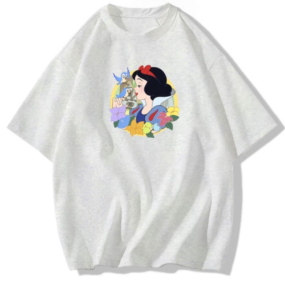 台灣現貨 100%純棉 白雪公主小鳥花朵印花 短袖t恤 兒童 長袖 經典童話 卡通 親子 大尺碼 最美麗女孩-細節圖2