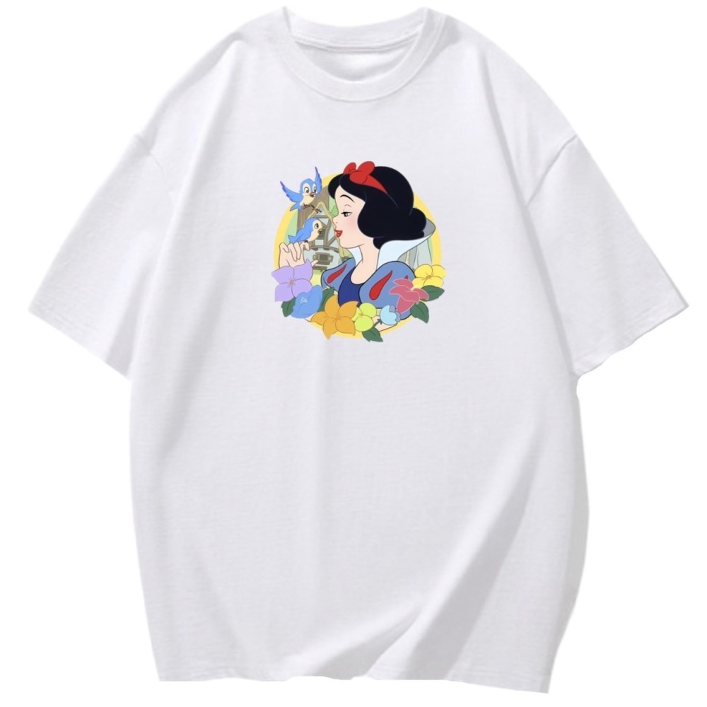 台灣現貨 100%純棉 白雪公主小鳥花朵印花 短袖t恤 兒童 長袖 經典童話 卡通 親子 大尺碼 最美麗女孩-細節圖3