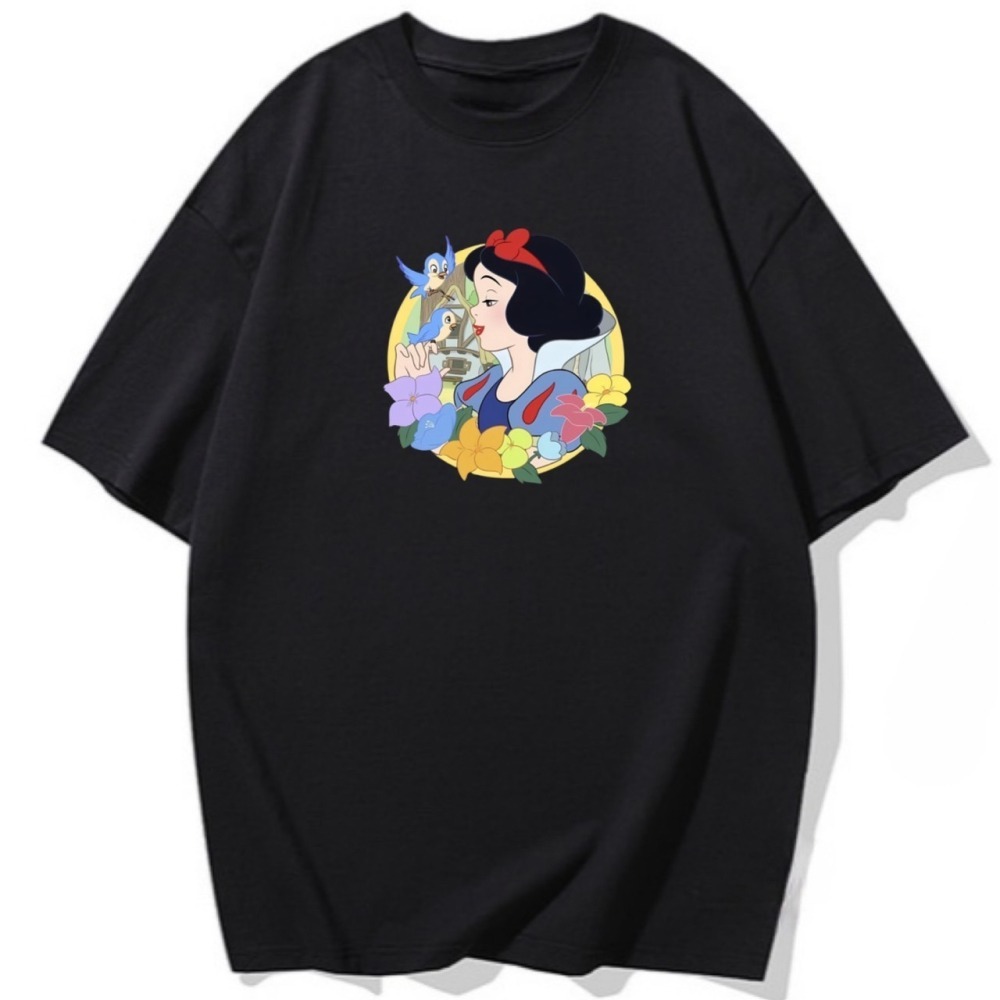 台灣現貨 100%純棉 白雪公主小鳥花朵印花 短袖t恤 兒童 長袖 經典童話 卡通 親子 大尺碼 最美麗女孩-細節圖4