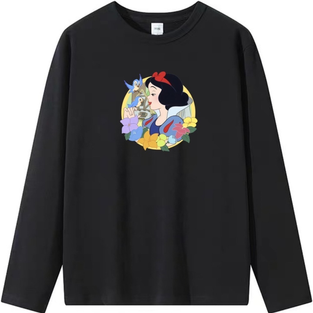 台灣現貨 100%純棉 白雪公主小鳥花朵印花 短袖t恤 兒童 長袖 經典童話 卡通 親子 大尺碼 最美麗女孩-細節圖5