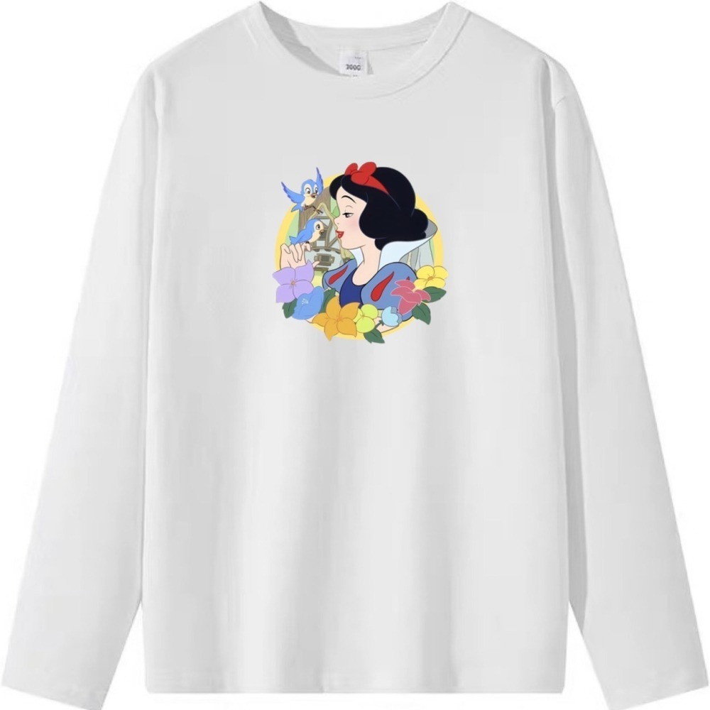 台灣現貨 100%純棉 白雪公主小鳥花朵印花 短袖t恤 兒童 長袖 經典童話 卡通 親子 大尺碼 最美麗女孩-細節圖6