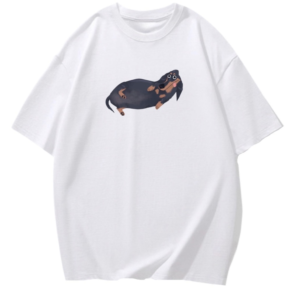 台灣現貨 100%純棉 應該是臘腸狗 狗狗塗鴉印花 短袖t恤女 長袖 兒童 情侶 團體 親子 動物 可愛上衣女-細節圖3