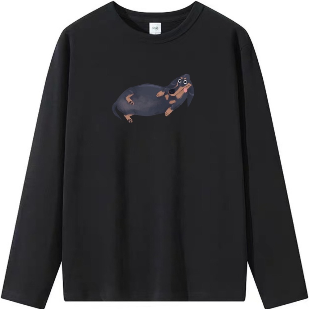 台灣現貨 100%純棉 應該是臘腸狗 狗狗塗鴉印花 短袖t恤女 長袖 兒童 情侶 團體 親子 動物 可愛上衣女-細節圖5