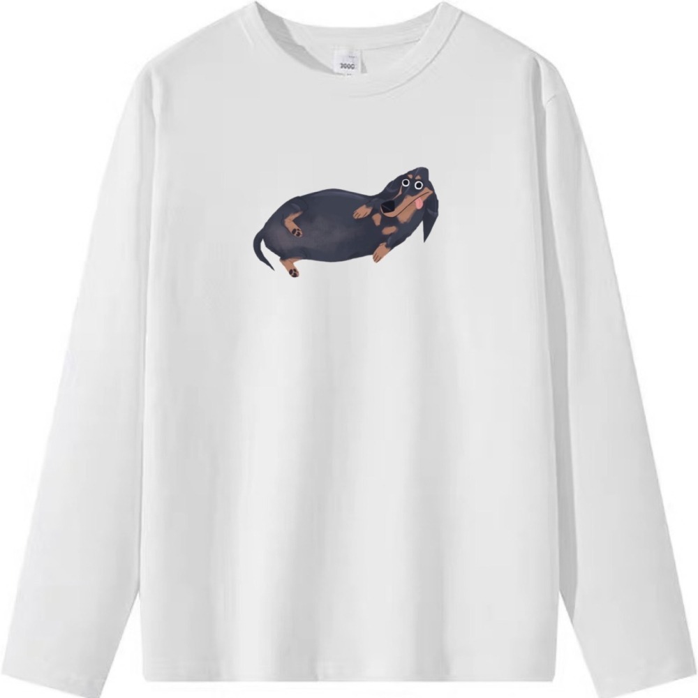 台灣現貨 100%純棉 應該是臘腸狗 狗狗塗鴉印花 短袖t恤女 長袖 兒童 情侶 團體 親子 動物 可愛上衣女-細節圖6