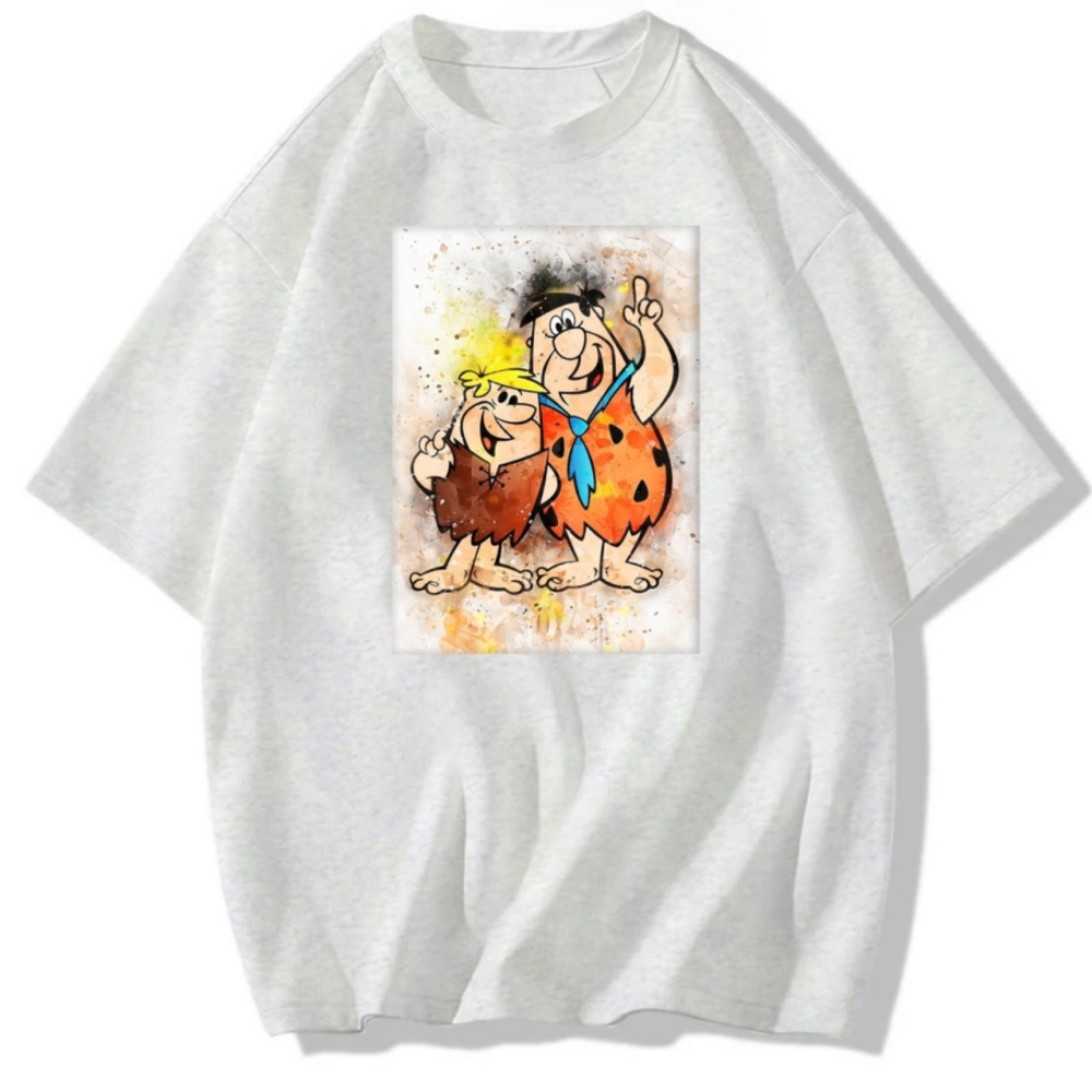 台灣現貨 純棉 原始人 卡通印花 短袖T恤女 長袖 兒童 情侶 團體 親子 表演 大尺碼 寬鬆 休閒 男女同款-細節圖2