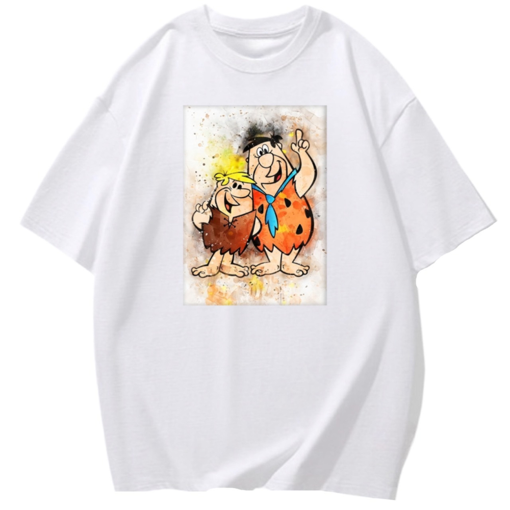 台灣現貨 純棉 原始人 卡通印花 短袖T恤女 長袖 兒童 情侶 團體 親子 表演 大尺碼 寬鬆 休閒 男女同款-細節圖3