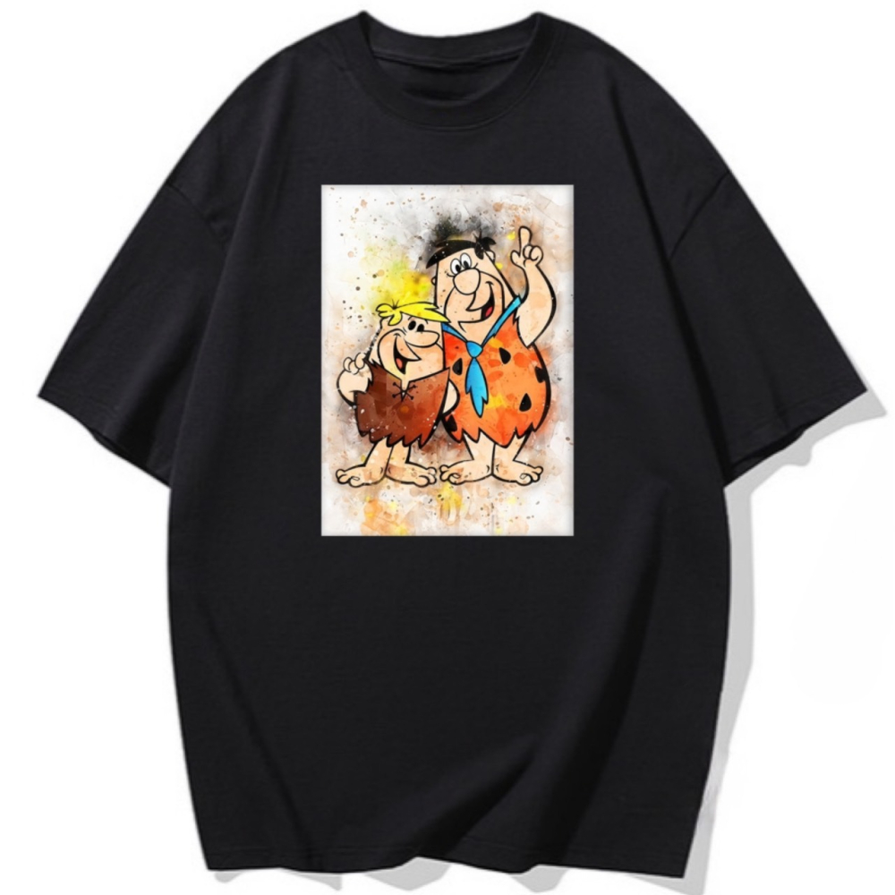 台灣現貨 純棉 原始人 卡通印花 短袖T恤女 長袖 兒童 情侶 團體 親子 表演 大尺碼 寬鬆 休閒 男女同款-細節圖4