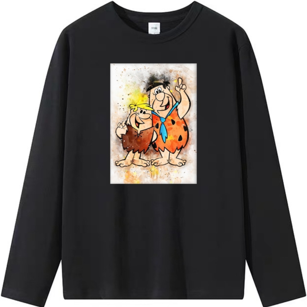 台灣現貨 純棉 原始人 卡通印花 短袖T恤女 長袖 兒童 情侶 團體 親子 表演 大尺碼 寬鬆 休閒 男女同款-細節圖5