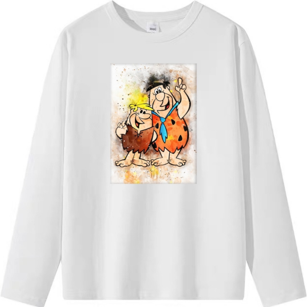 台灣現貨 純棉 原始人 卡通印花 短袖T恤女 長袖 兒童 情侶 團體 親子 表演 大尺碼 寬鬆 休閒 男女同款-細節圖6