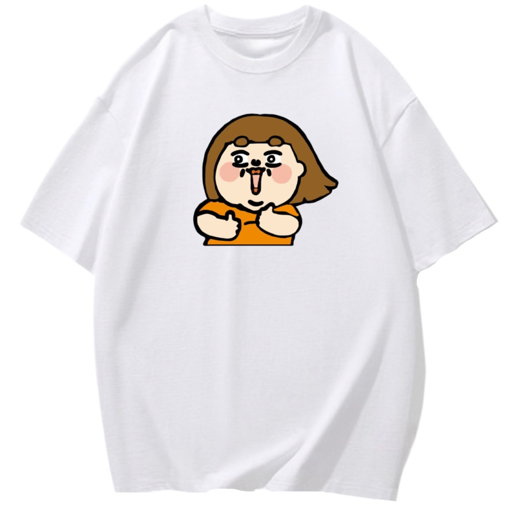 棉 胖嘟嘟女孩讚 人物印花 短袖t恤 長袖t恤 兒童短袖t恤 男女同款-細節圖3