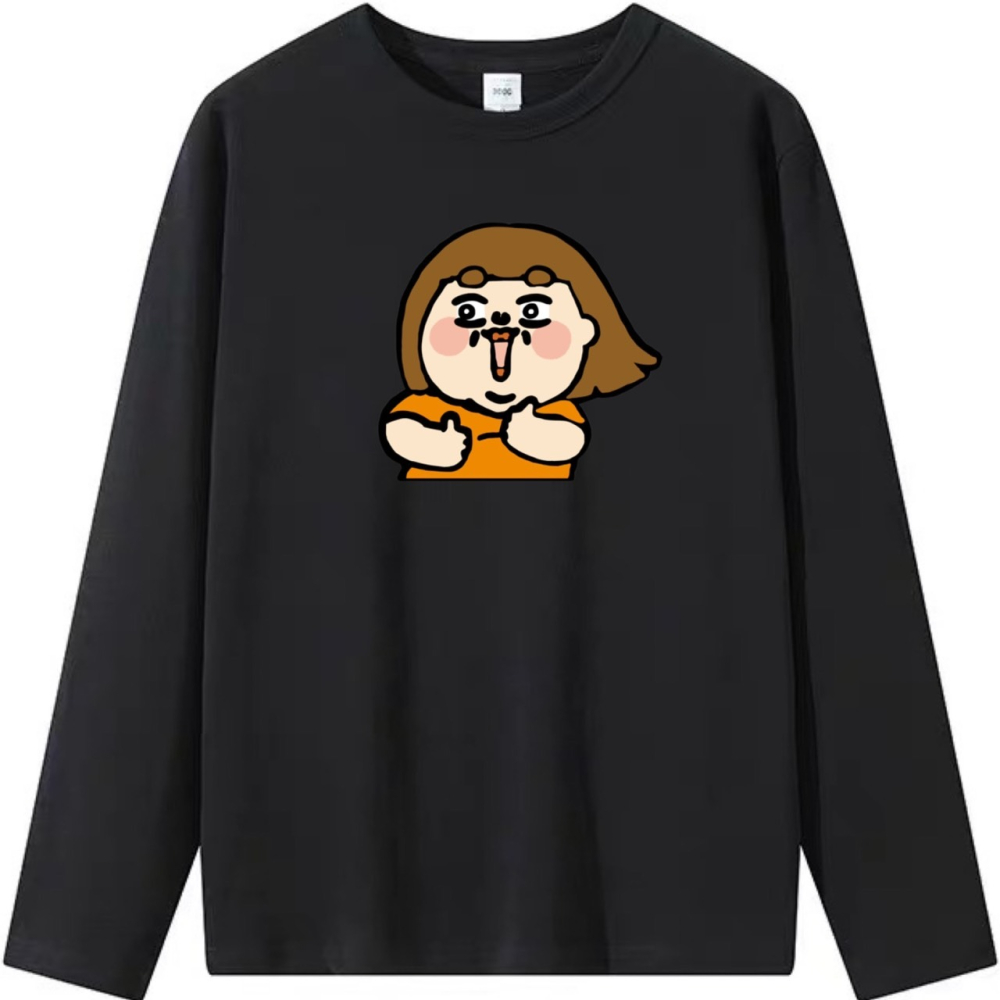 棉 胖嘟嘟女孩讚 人物印花 短袖t恤 長袖t恤 兒童短袖t恤 男女同款-細節圖5