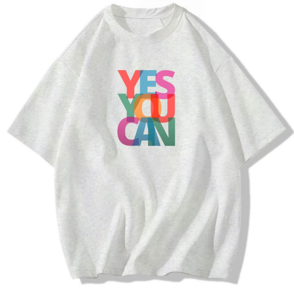100%純棉 韓系YES YOU CAN彩色字母印花 短袖T恤 長袖T恤 兒童短袖T恤 男女同款 情侶T-細節圖2