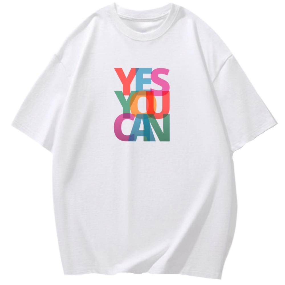 100%純棉 韓系YES YOU CAN彩色字母印花 短袖T恤 長袖T恤 兒童短袖T恤 男女同款 情侶T-細節圖3