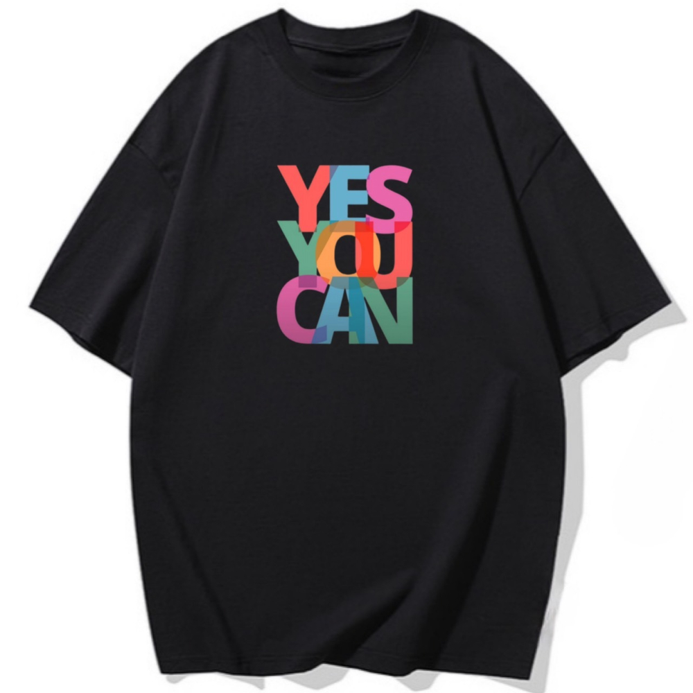 100%純棉 韓系YES YOU CAN彩色字母印花 短袖T恤 長袖T恤 兒童短袖T恤 男女同款 情侶T-細節圖4