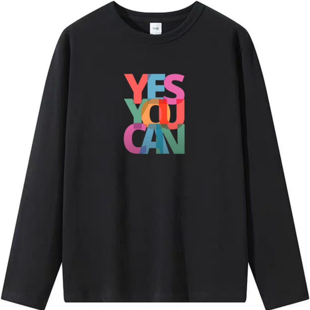 100%純棉 韓系YES YOU CAN彩色字母印花 短袖T恤 長袖T恤 兒童短袖T恤 男女同款 情侶T-細節圖5