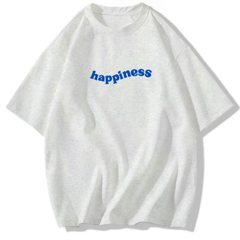 台灣現貨 純棉 韓系happiness字母印花 短袖t恤女 長袖 兒童 寬鬆 男女同款上衣-細節圖2