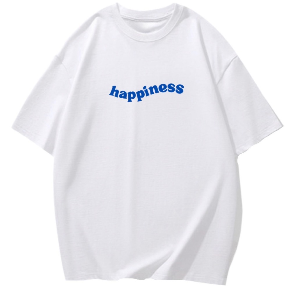 台灣現貨 純棉 韓系happiness字母印花 短袖t恤女 長袖 兒童 寬鬆 男女同款上衣-細節圖3