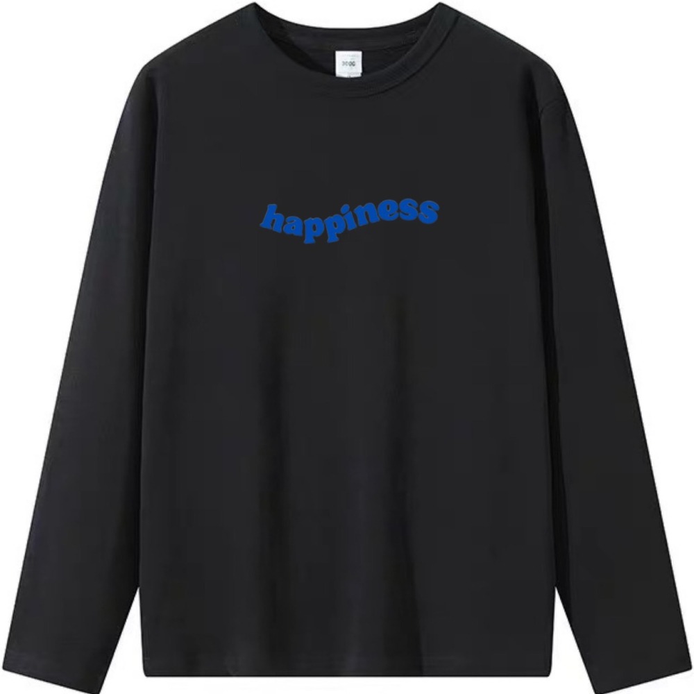 台灣現貨 純棉 韓系happiness字母印花 短袖t恤女 長袖 兒童 寬鬆 男女同款上衣-細節圖5