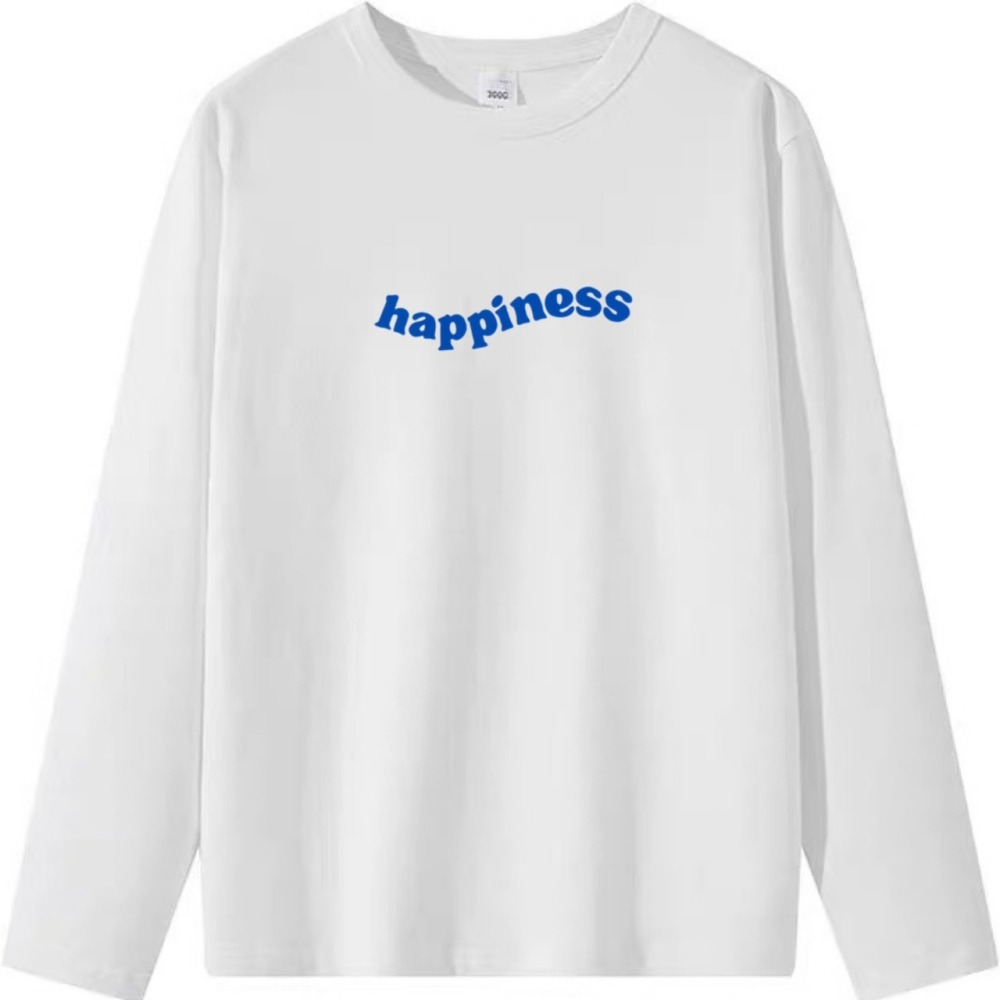 台灣現貨 純棉 韓系happiness字母印花 短袖t恤女 長袖 兒童 寬鬆 男女同款上衣-細節圖6