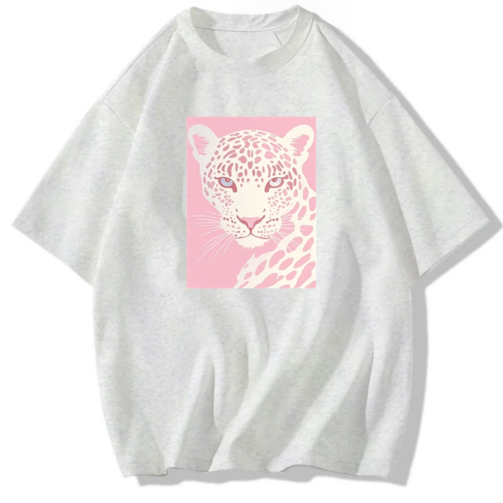 純棉 韓版粉紅色花豹 短袖T恤 長袖T恤 兒童短袖T恤 動物T 男女同款上衣-細節圖2