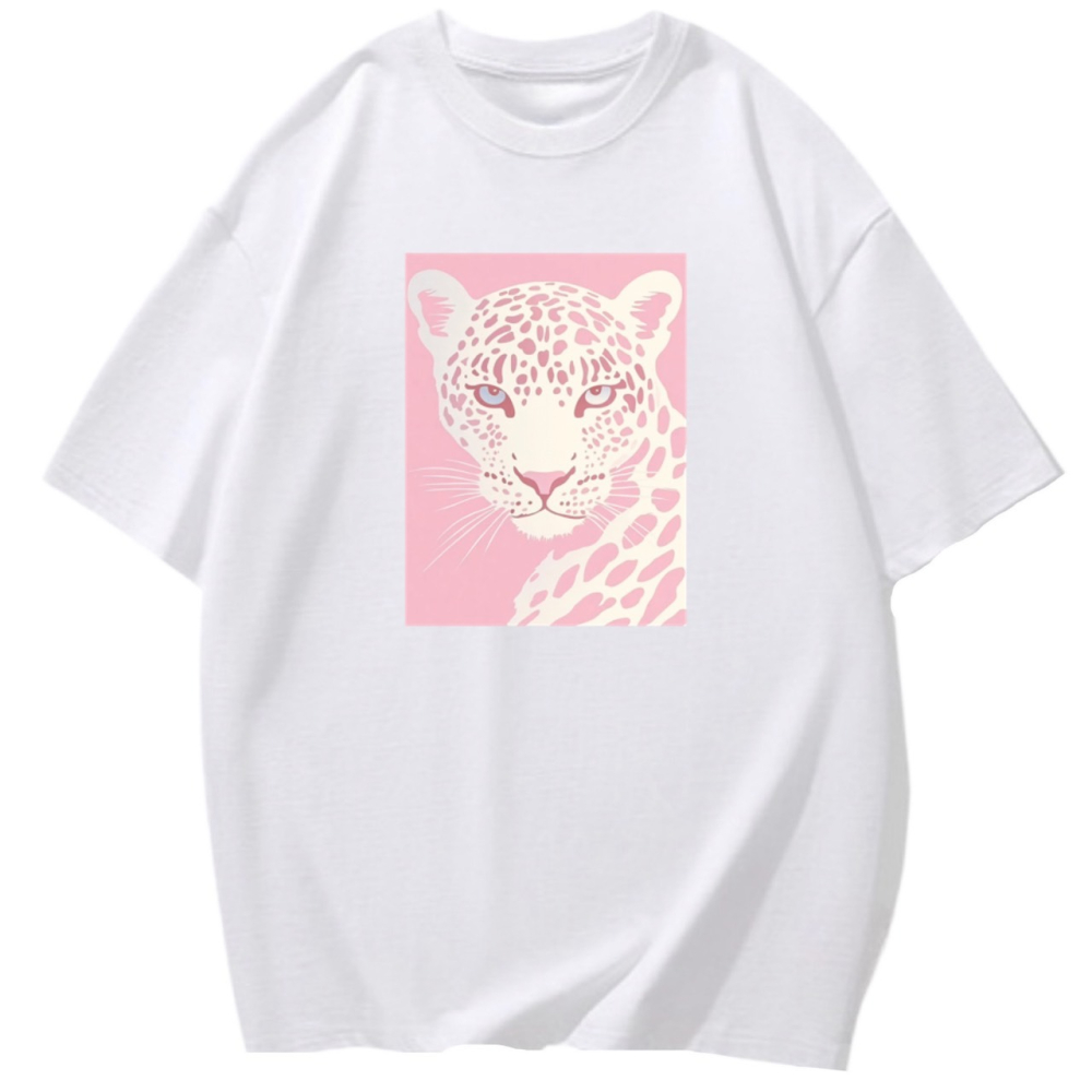 純棉 韓版粉紅色花豹 短袖T恤 長袖T恤 兒童短袖T恤 動物T 男女同款上衣-細節圖3