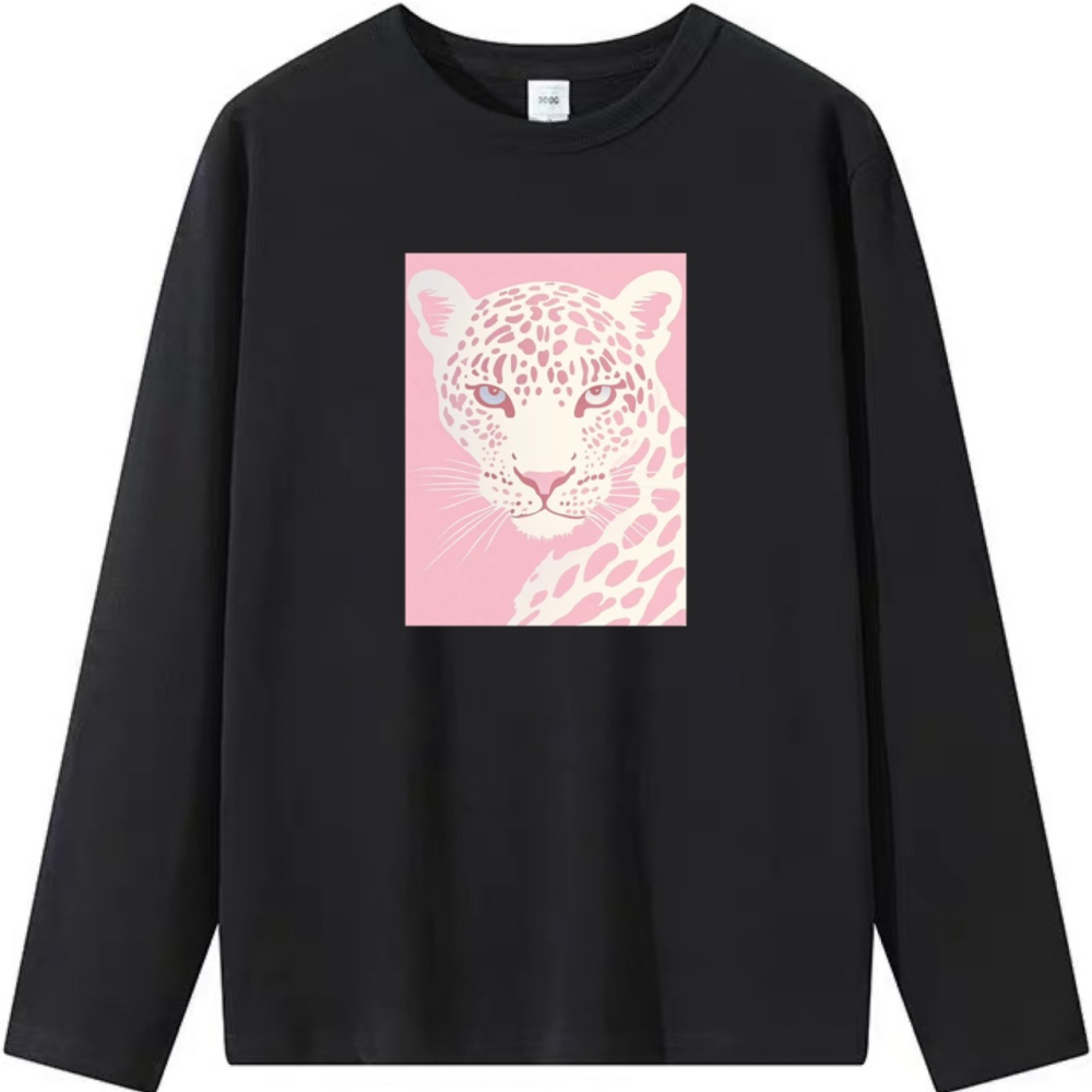 純棉 韓版粉紅色花豹 短袖T恤 長袖T恤 兒童短袖T恤 動物T 男女同款上衣-細節圖5