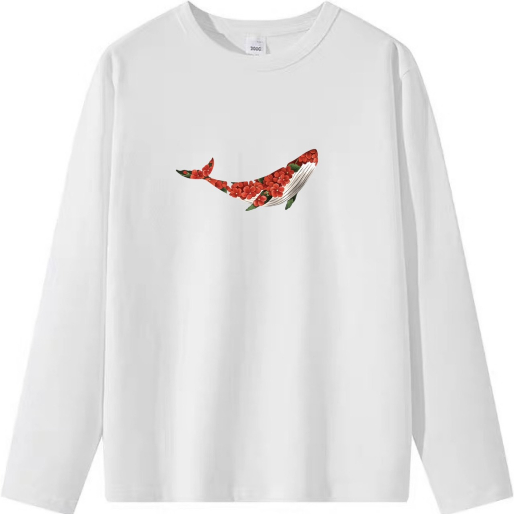 台灣現貨 韓系鯨魚花朵 短袖T恤女 長袖T恤 兒童短袖T恤 動物T 休閒上衣 寬鬆-細節圖6