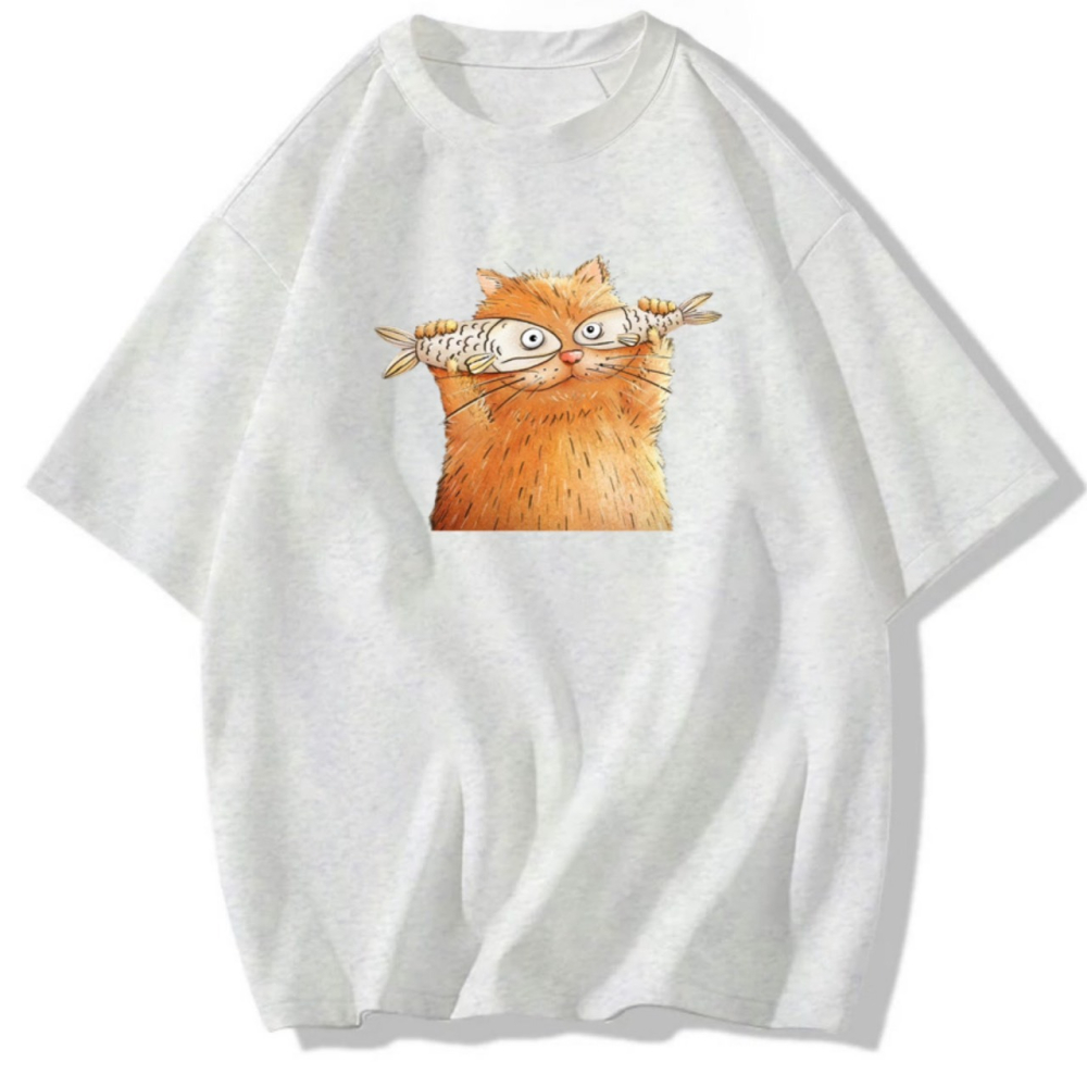 現貨 純棉 韓版貓咪印花 短袖T恤女 長袖T恤 兒童短袖T恤 動物T 可愛上衣-細節圖2